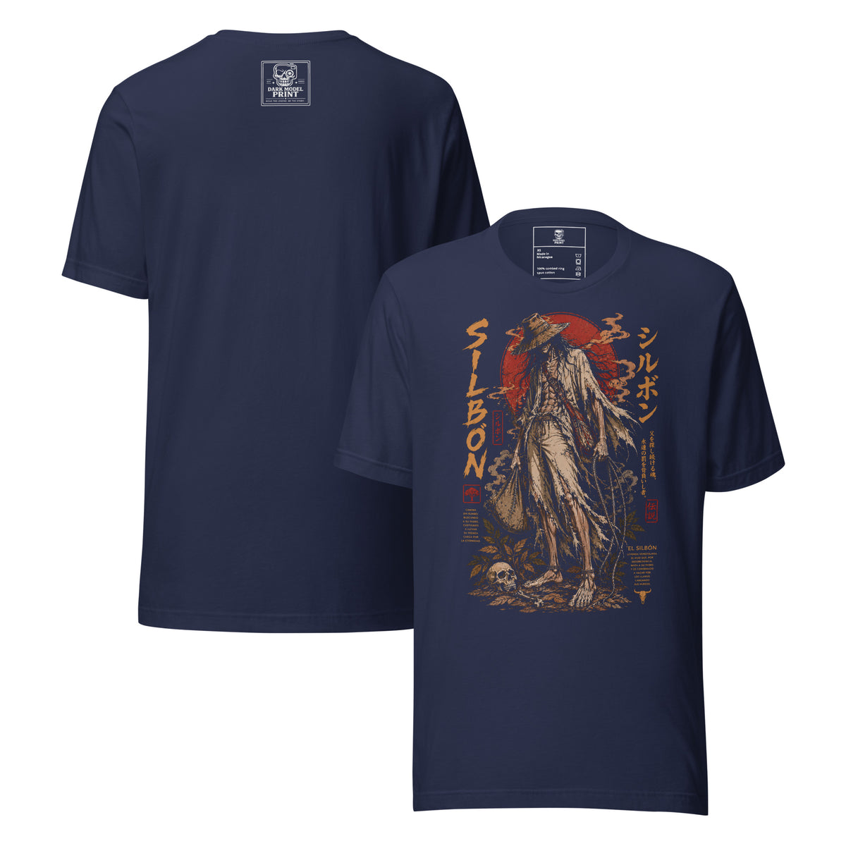 Camiseta El Silbón – Leyenda Llanera, color azul marino – vista frontal y trasera