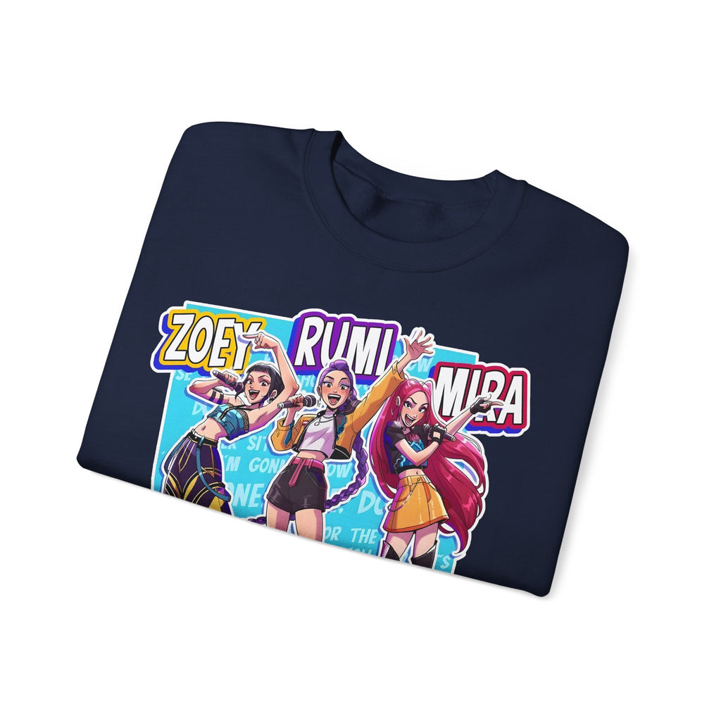 Vibrant Unisex Crewneck Sweatshirt with Zoey, Rumi, and Mira Design