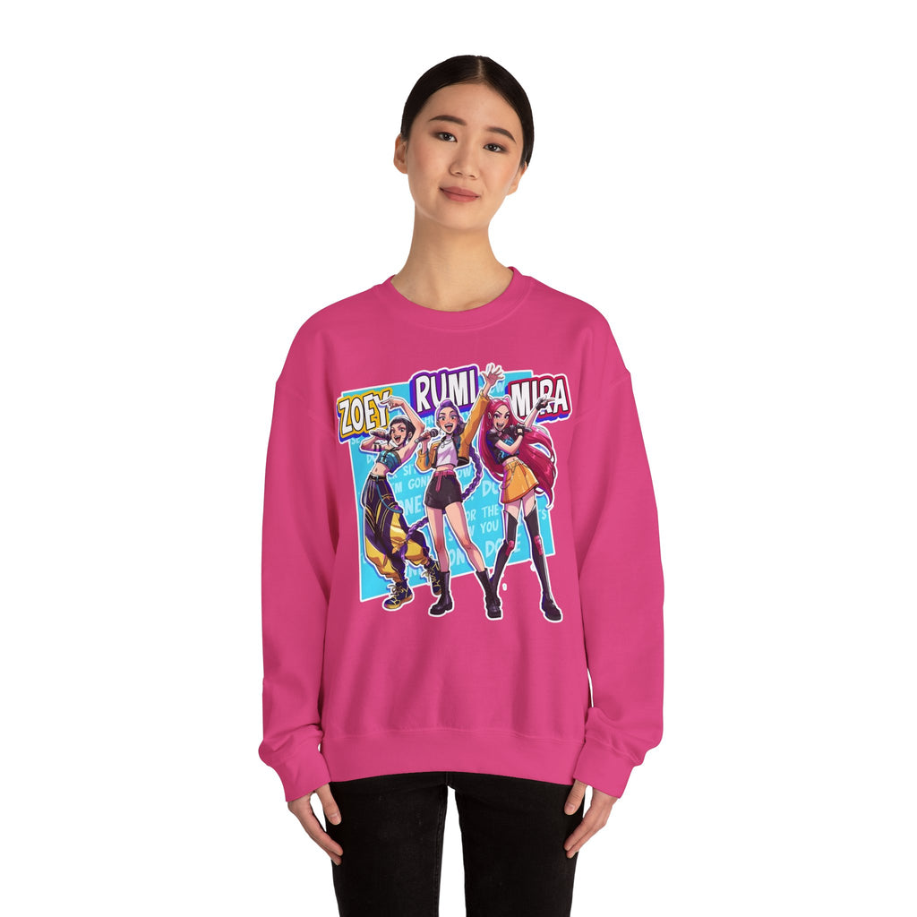 Vibrant Unisex Crewneck Sweatshirt with Zoey, Rumi, and Mira Design