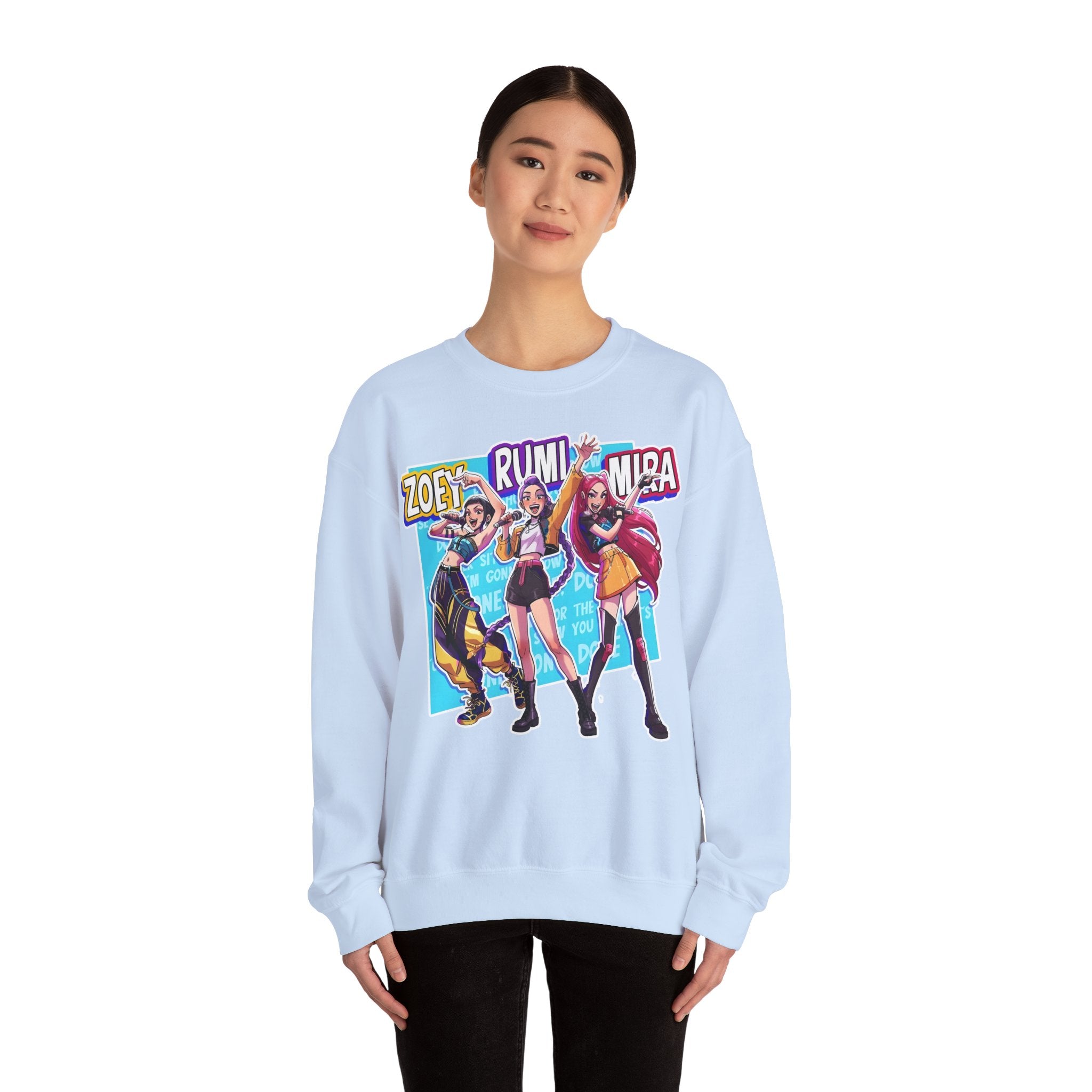 Vibrant Unisex Crewneck Sweatshirt with Zoey, Rumi, and Mira Design