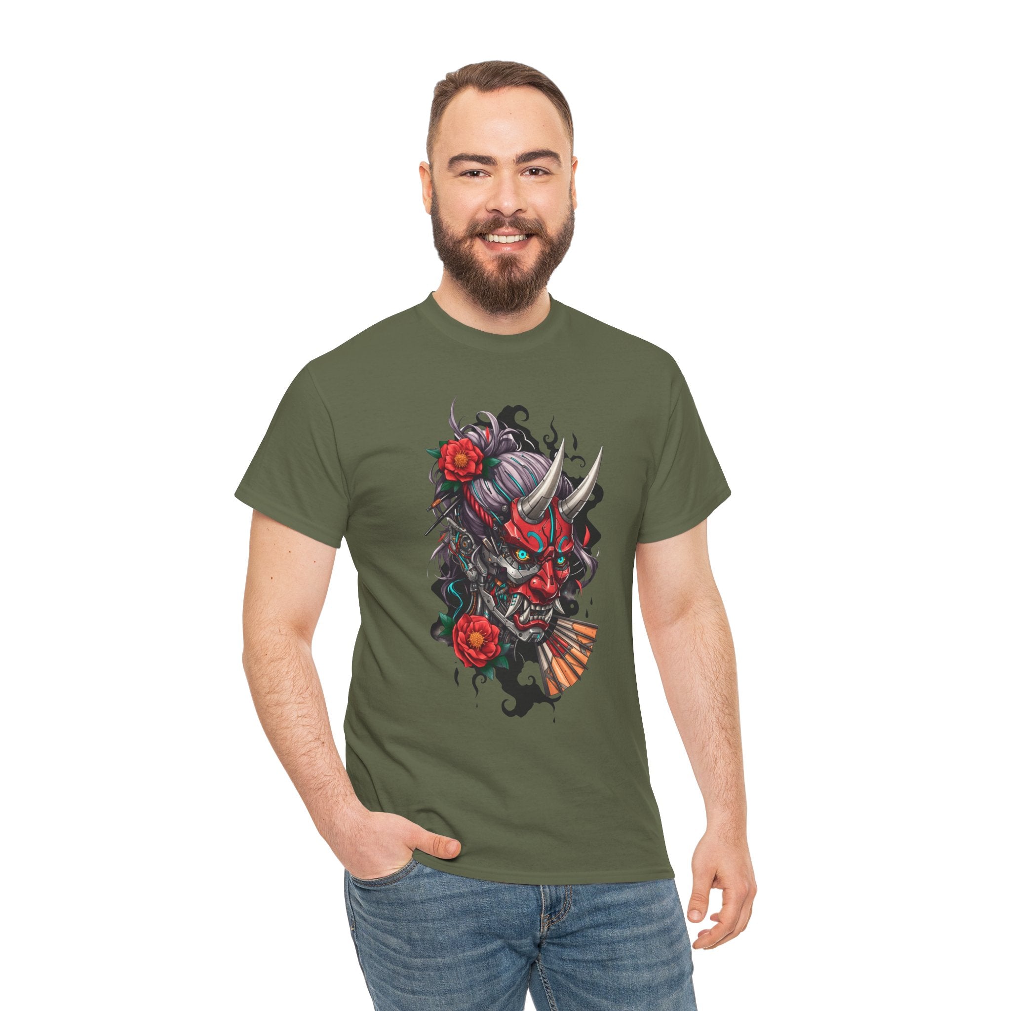 Vibrant Japanese Oni Graphic Tee for Unisex