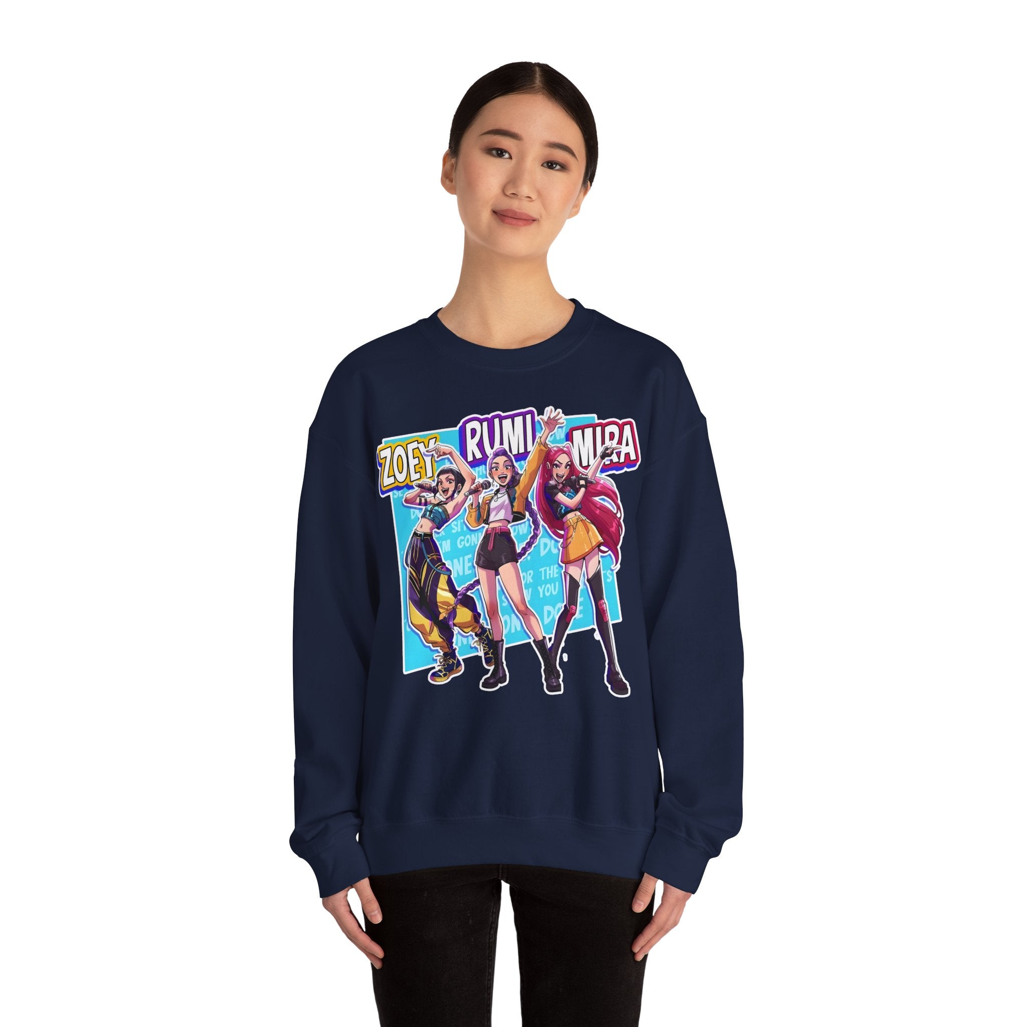 Vibrant Unisex Crewneck Sweatshirt with Zoey, Rumi, and Mira Design