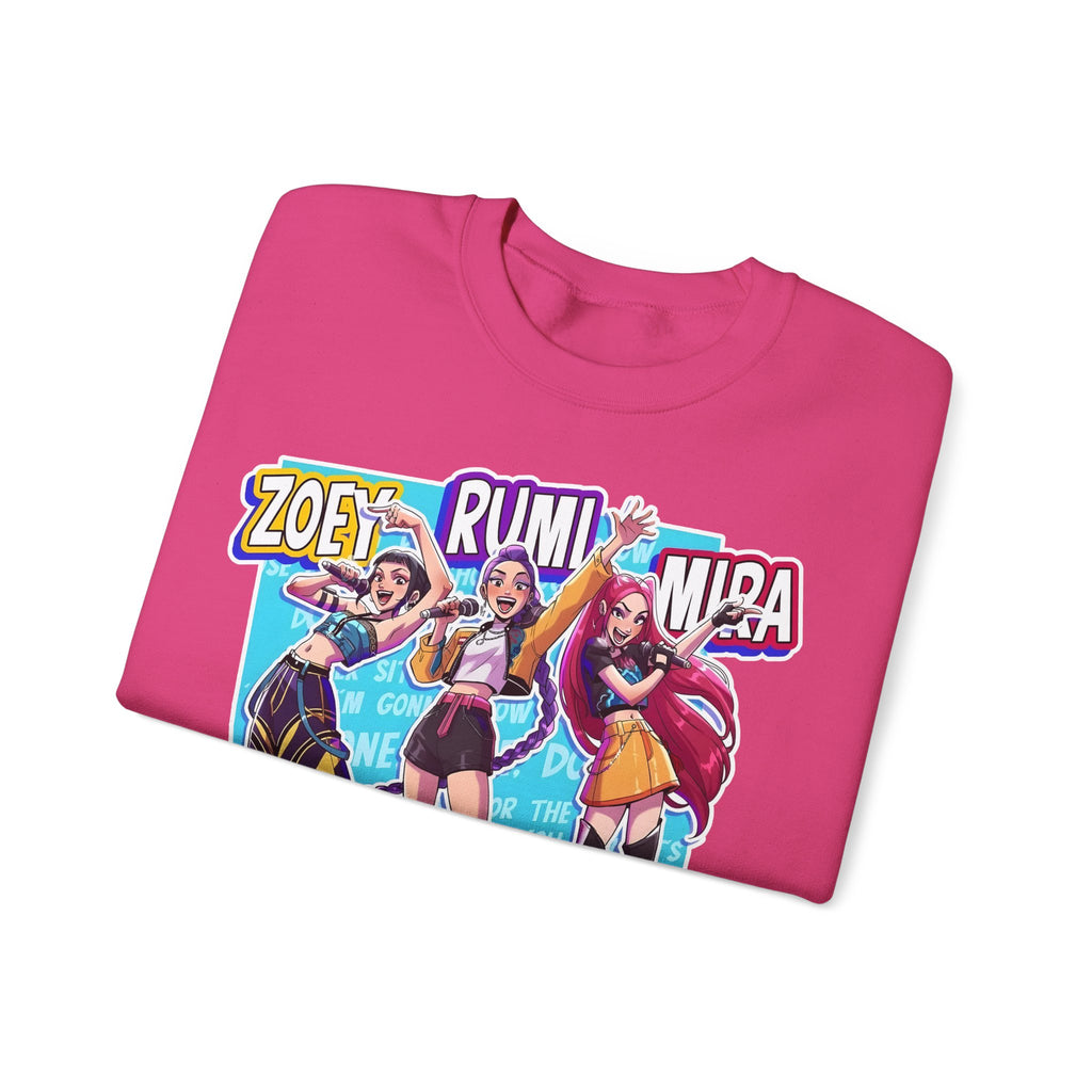 Vibrant Unisex Crewneck Sweatshirt with Zoey, Rumi, and Mira Design