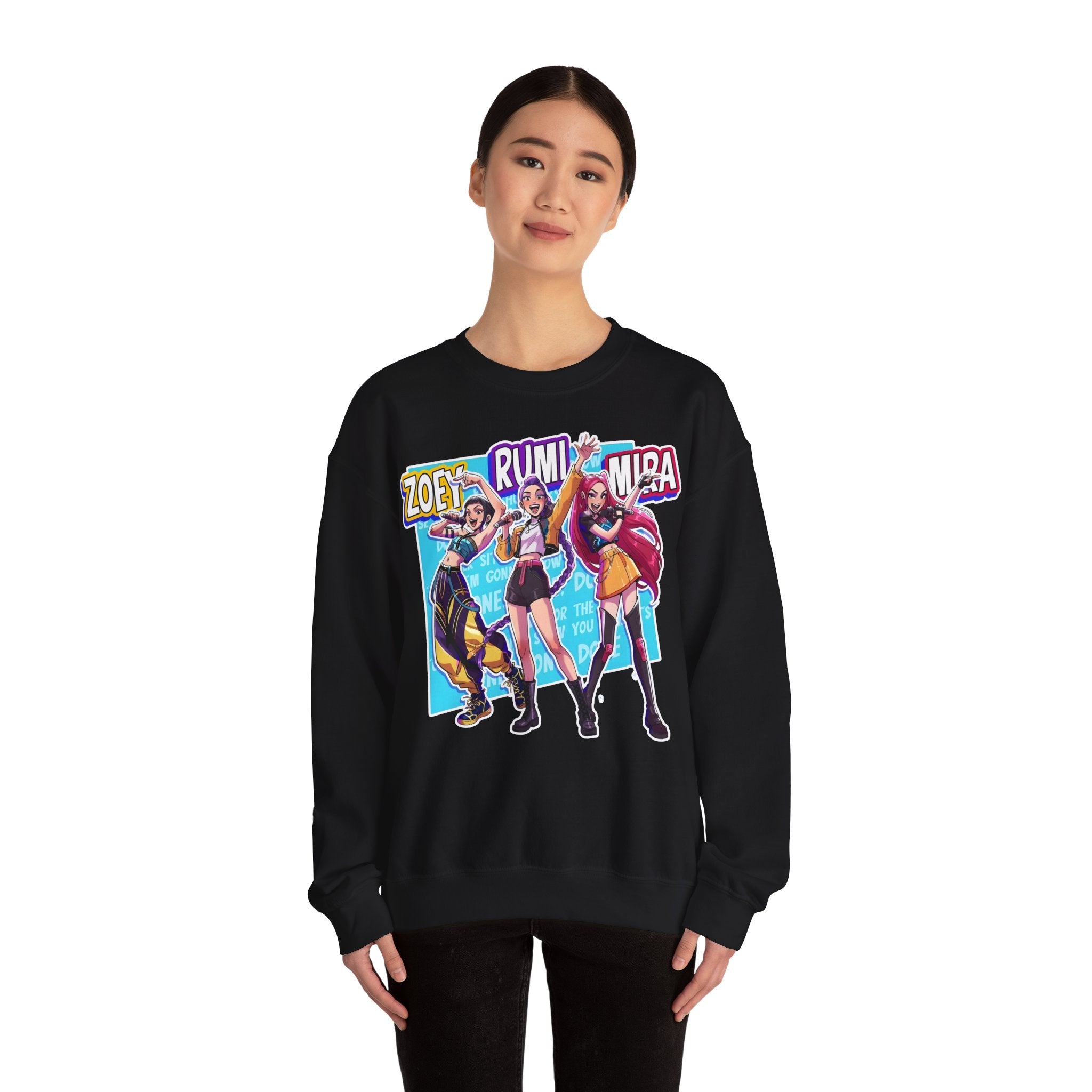 Vibrant Unisex Crewneck Sweatshirt with Zoey, Rumi, and Mira Design