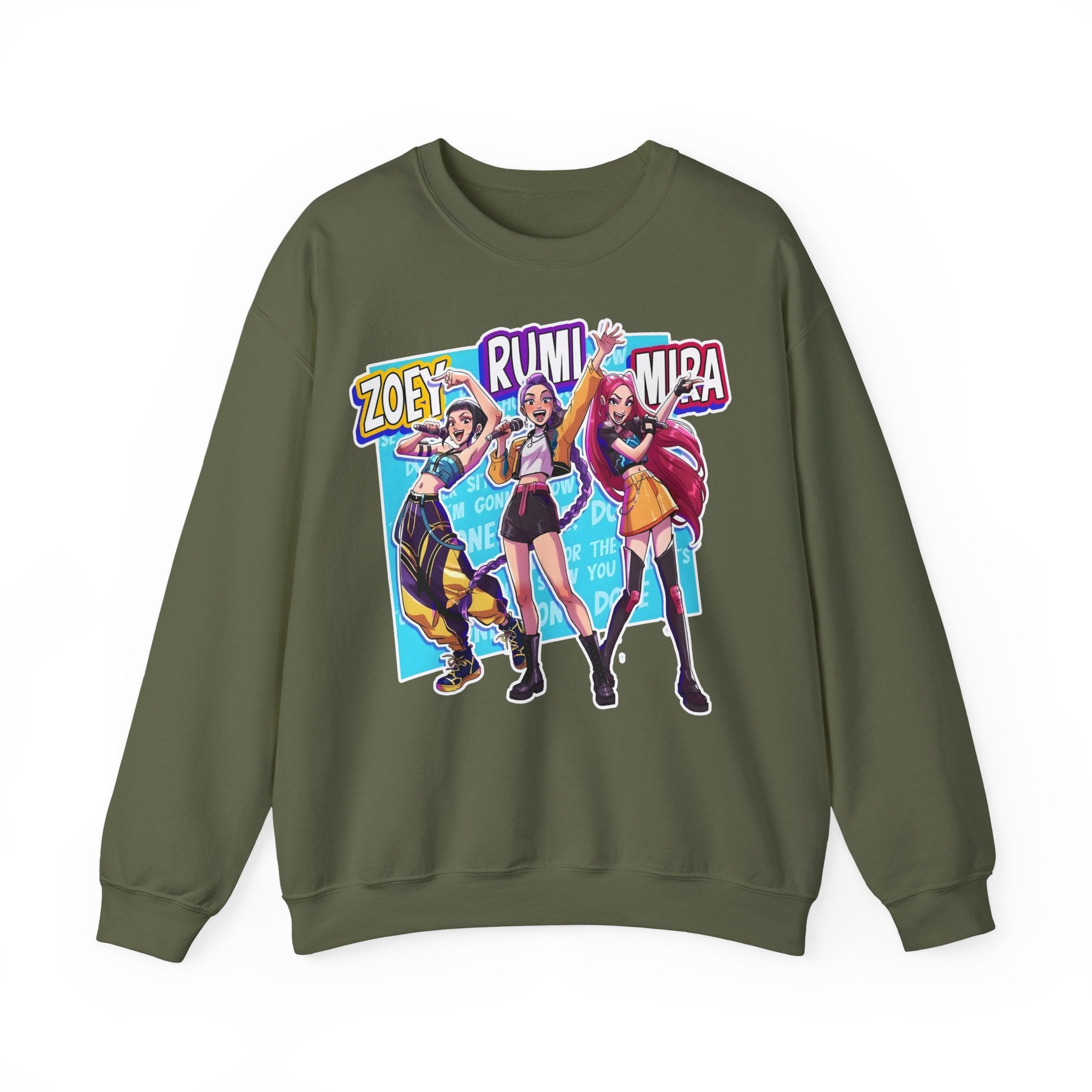 Vibrant Unisex Crewneck Sweatshirt with Zoey, Rumi, and Mira Design