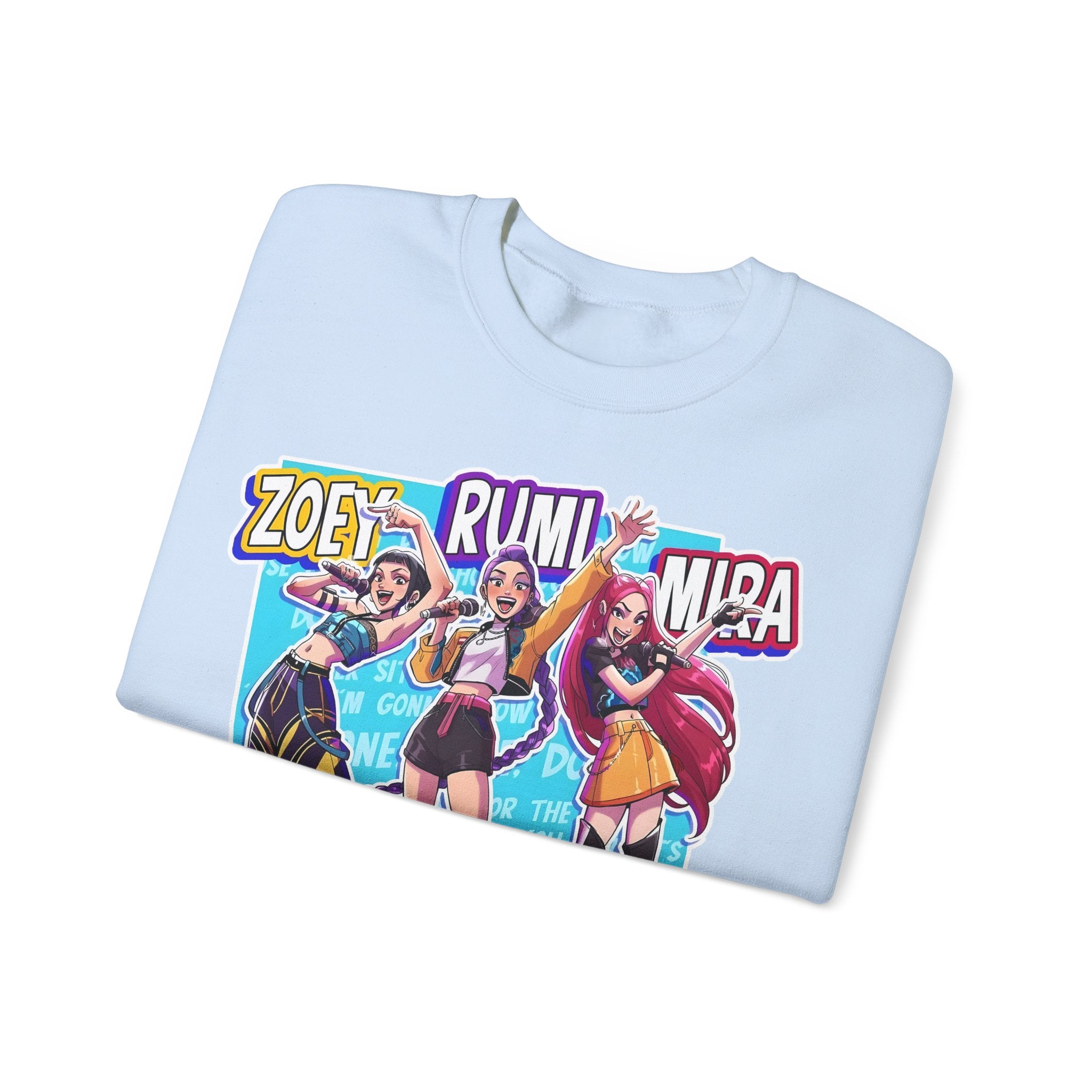 Vibrant Unisex Crewneck Sweatshirt with Zoey, Rumi, and Mira Design