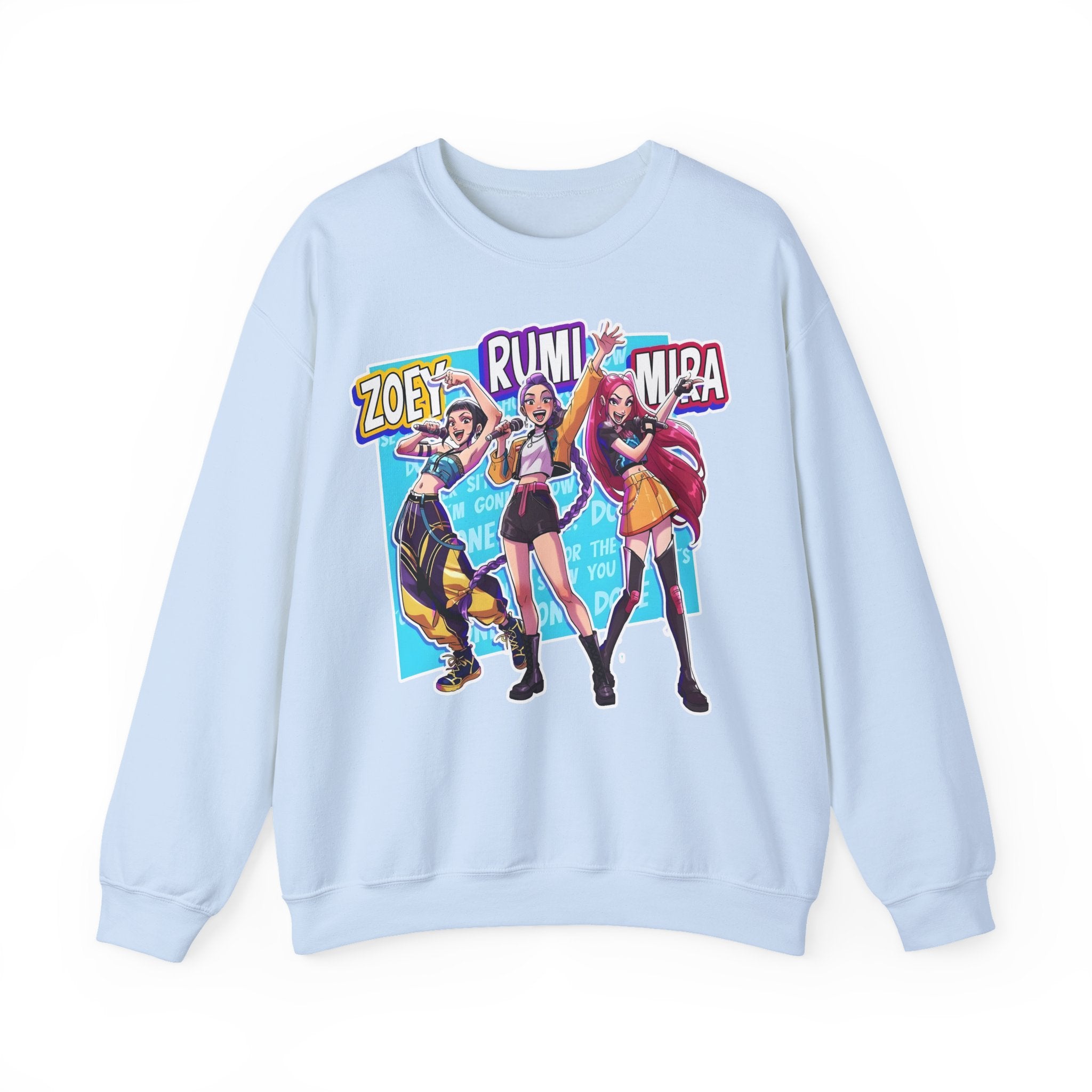 Vibrant Unisex Crewneck Sweatshirt with Zoey, Rumi, and Mira Design