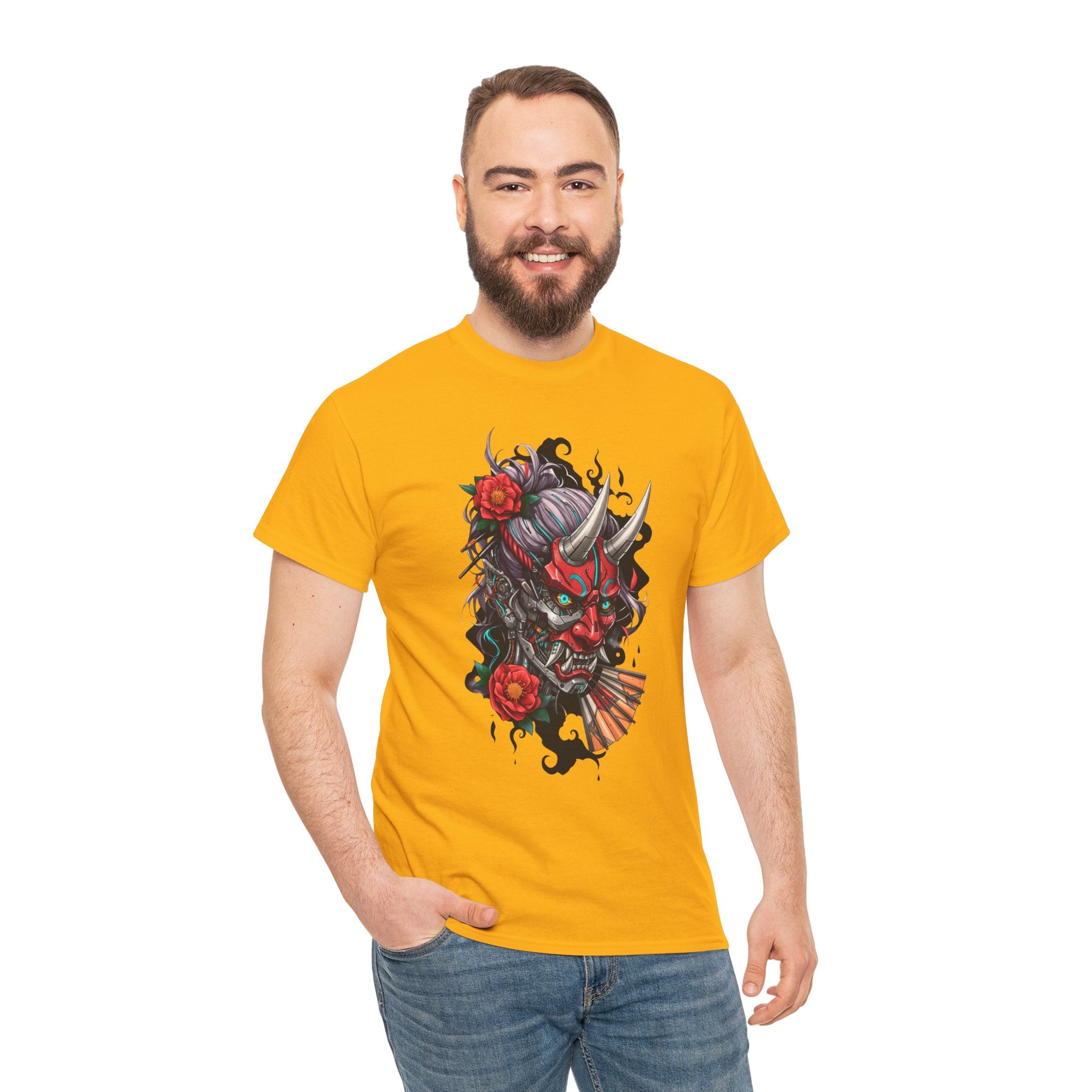 Vibrant Japanese Oni Graphic Tee for Unisex