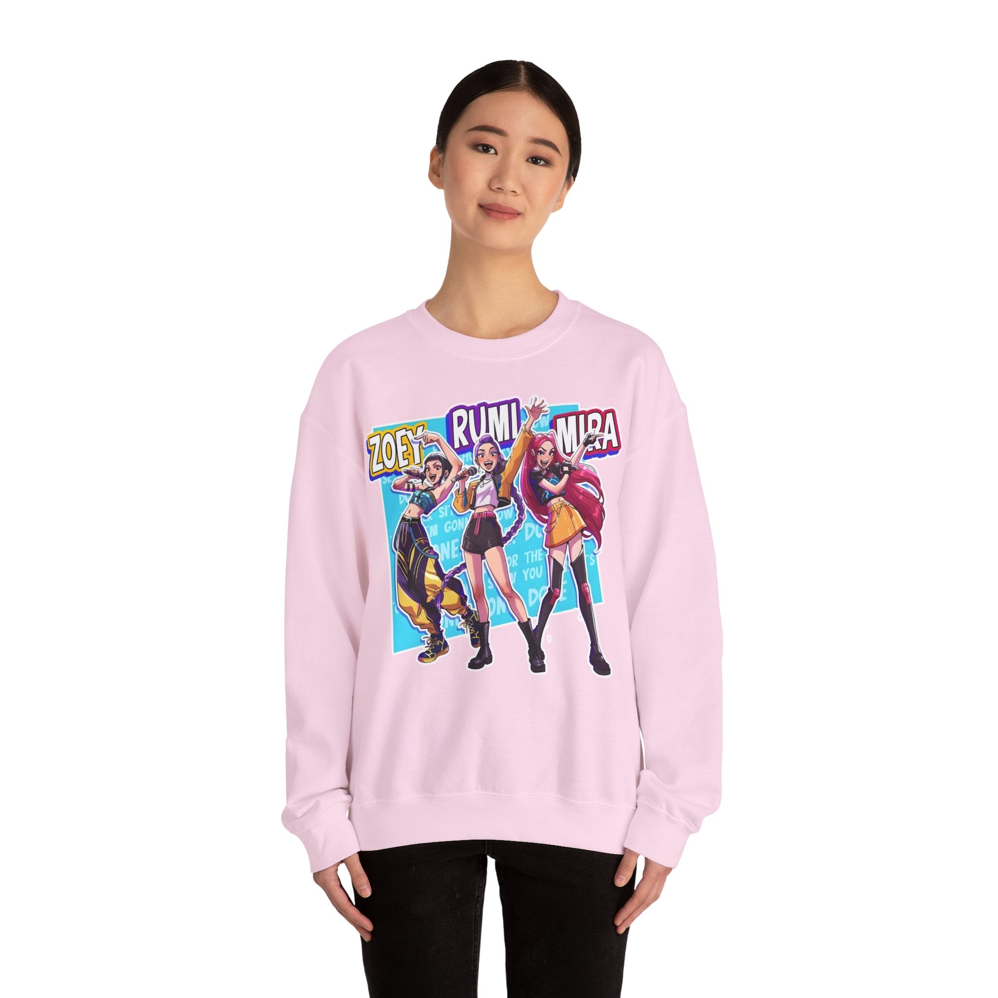 Vibrant Unisex Crewneck Sweatshirt with Zoey, Rumi, and Mira Design