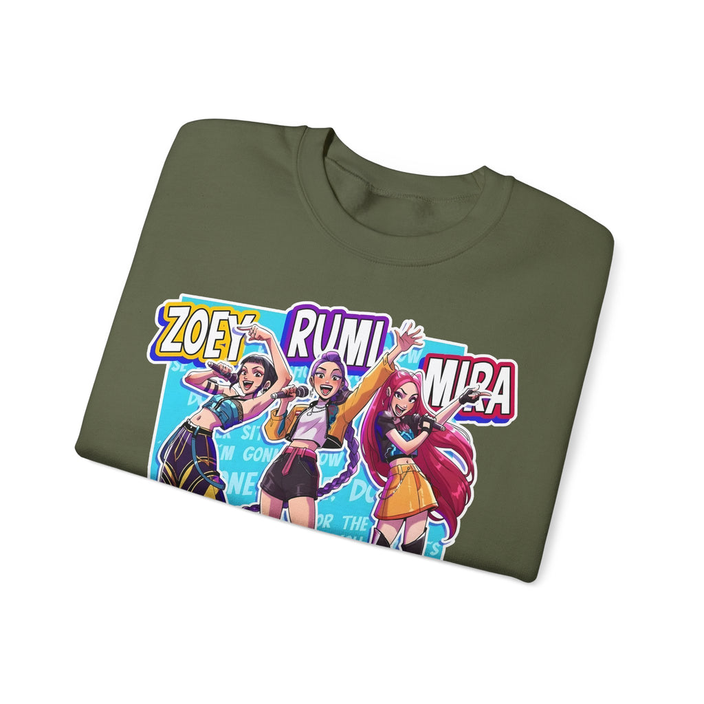 Vibrant Unisex Crewneck Sweatshirt with Zoey, Rumi, and Mira Design