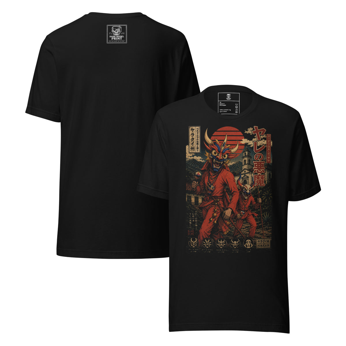 Camiseta Diablos de Yare – Patrimonio UNESCO, color negro – vista frontal y trasera