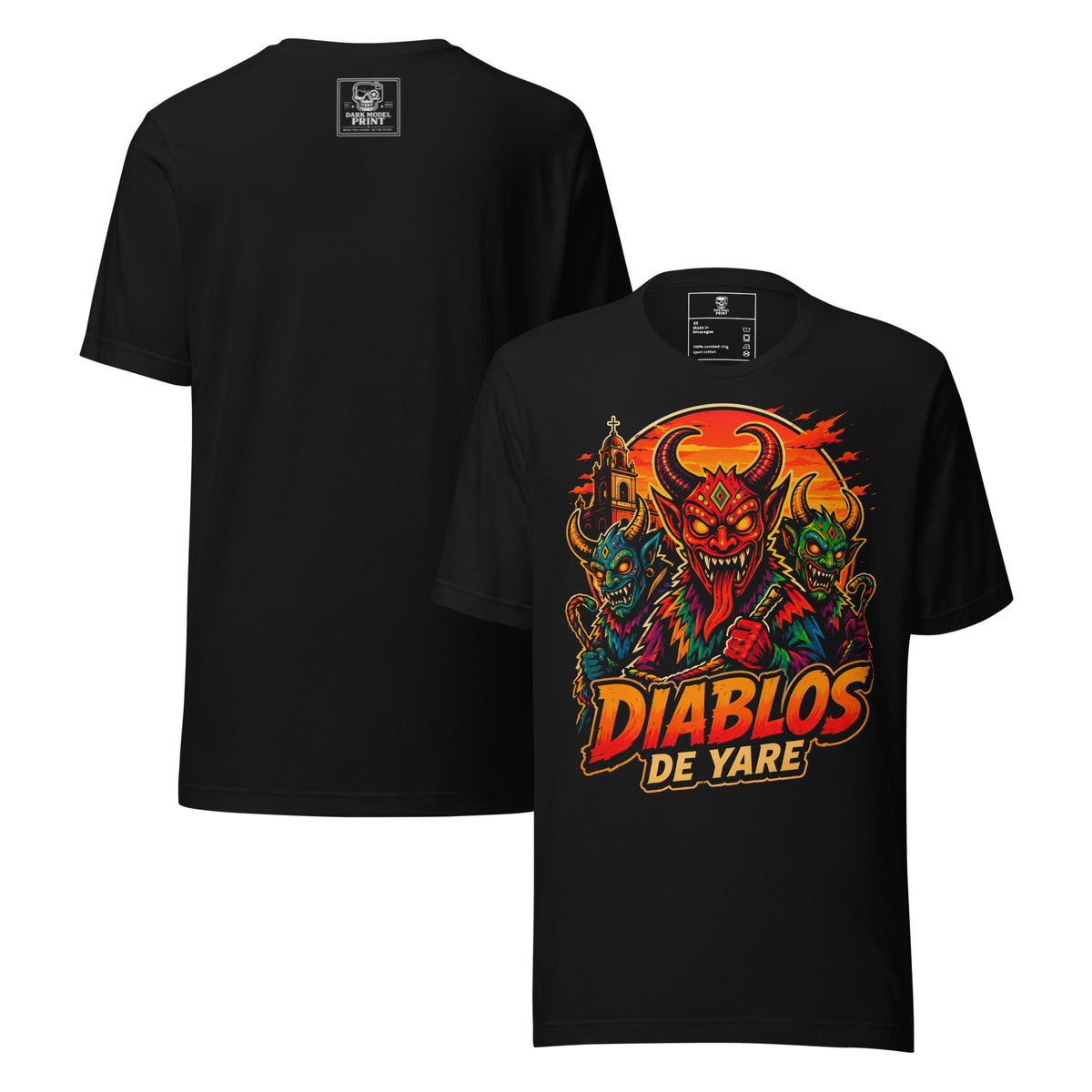 Camiseta Diablos de Yare Animado – Edición Cartoon Cartoons, color negro – vista frontal y trasera