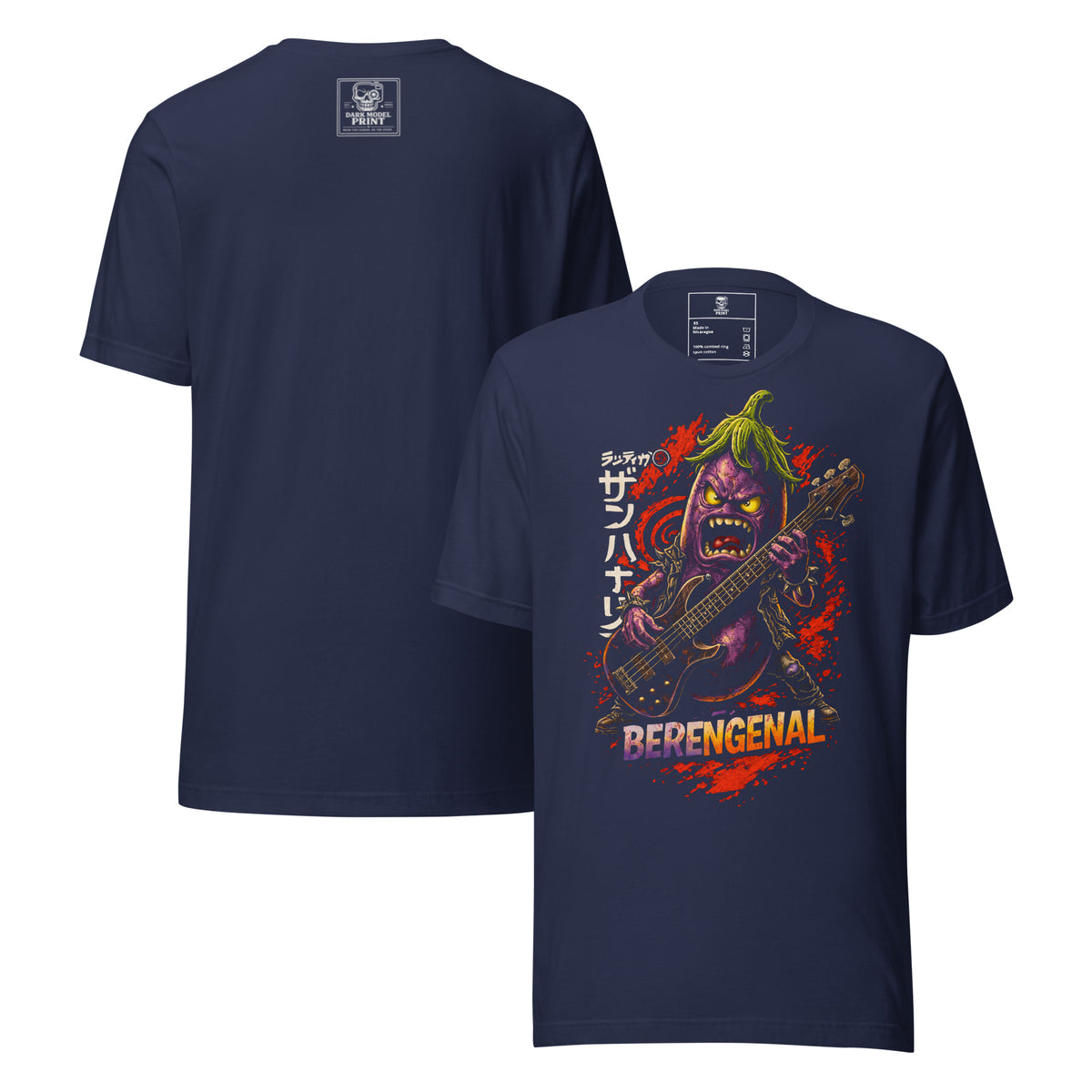 Camiseta Berengenal – El Bajista, color azul marino – vista frontal y trasera