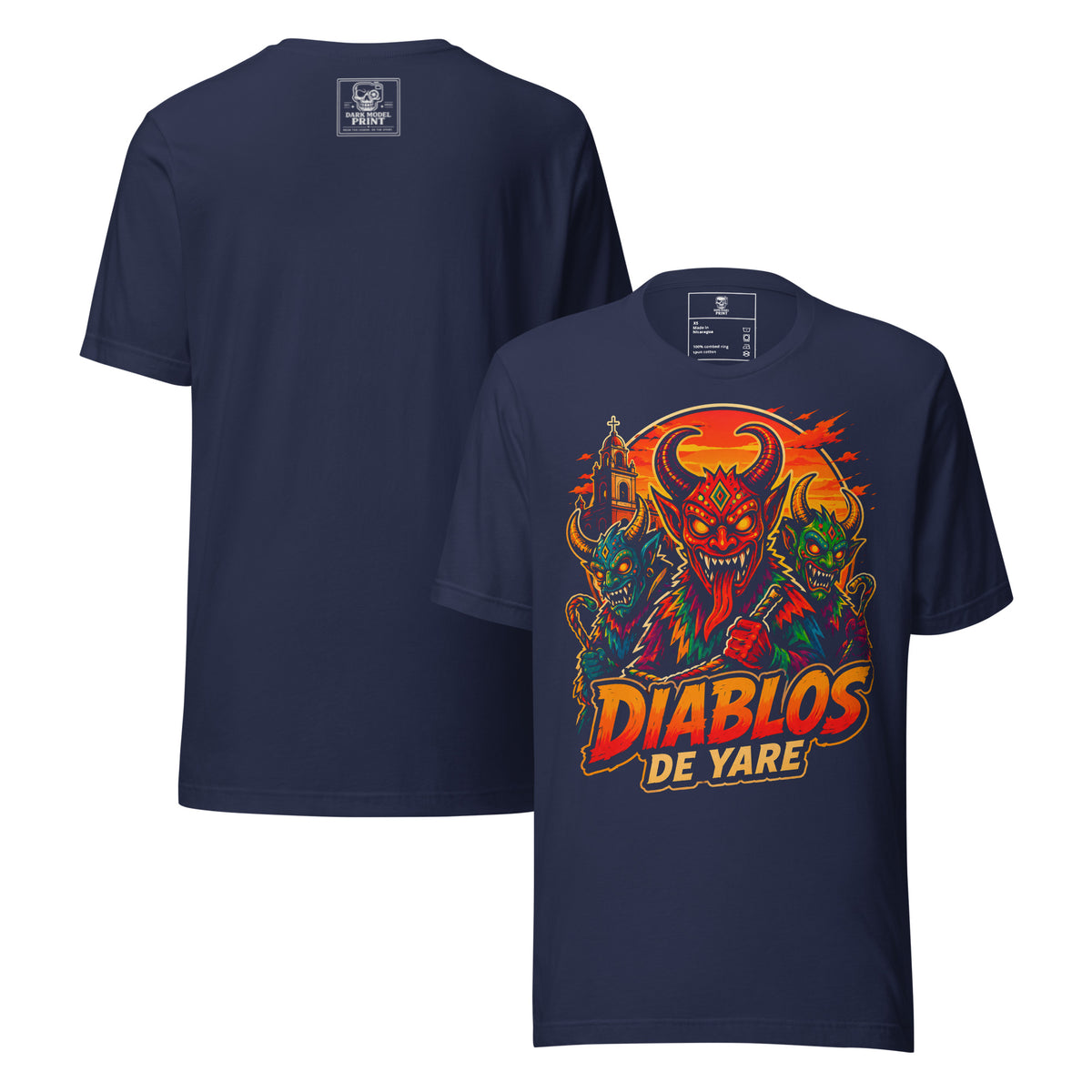 Camiseta Diablos de Yare Animado – Edición Cartoon Cartoons, color azul marino – vista frontal y trasera