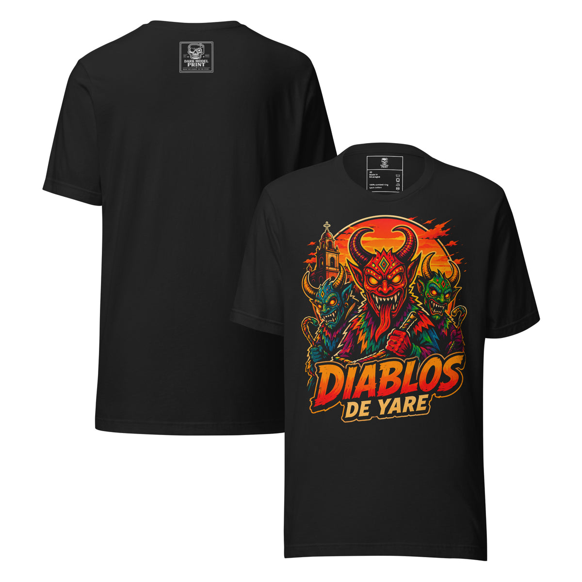 Camiseta Diablos de Yare Animado – Edición Cartoon Cartoons, color negro vintage – vista frontal y trasera
